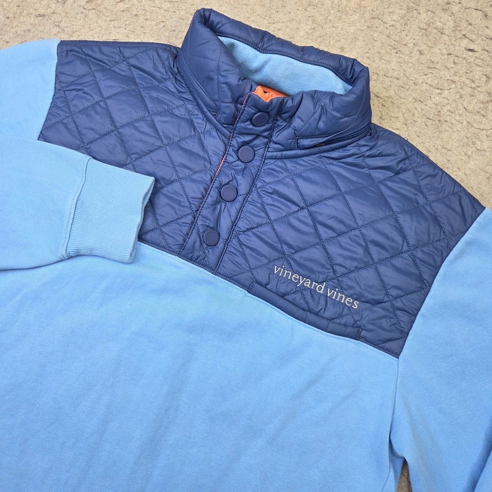 Vineyard Vines 1/4 Snap Mens S Blue Quilted Pullover Sweater Hooded Preppy